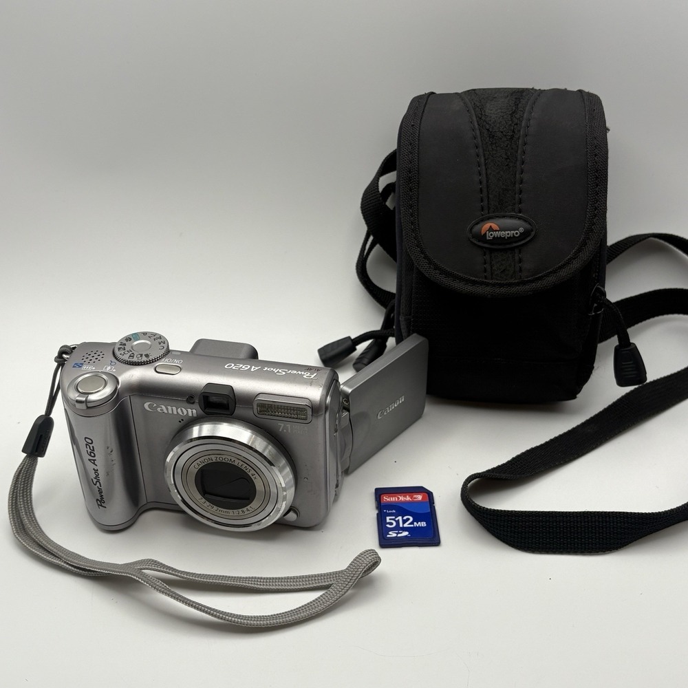 Canon PowerShot A620 7.1 MP Digital Camera Silver TESTED WORKS W/ Case & Sd Card